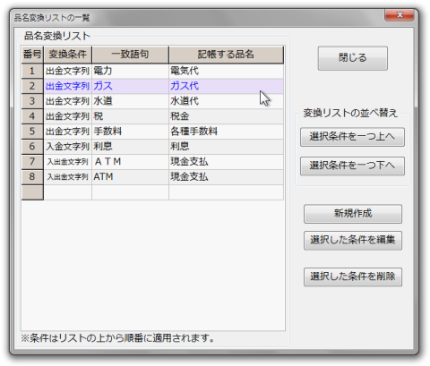 �i���ϊ����X�g�̈ꗗ