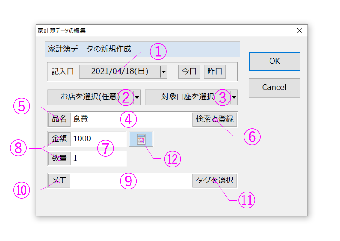 �ƌv��f�[�^�̕ҏW�_�C�A���O